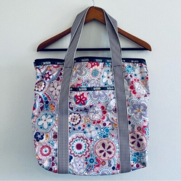 Lesportsac Tote Everyday Bag North South Womens Zip Closure Floral Swirl Pattern - Picture 1 of 9